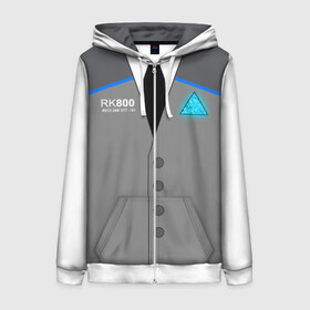 Женская толстовка 3D на молнии с принтом RK800 CONNOR в городе Новоалтайск, 100% полиэстер | длина до линии бедра, манжеты и пояс оформлены мягкой тканевой резинкой, двухслойный капюшон со шнурком для регулировки, спереди молния, по бокам два кармана | action | ai | android | connor | dbhpk19 | detroit become human | rk 800 | rk 900 | андроиды | детектив | игра | интерактивное кино | кара | коннор | логотип | маркус | роботы | фирменный стиль | экшн