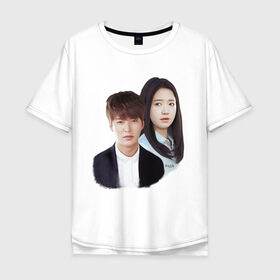 Мужская футболка хлопок Oversize с принтом Kim Tan and Cha Eun Sang в городе Новоалтайск, 100% хлопок | свободный крой, круглый ворот, “спинка” длиннее передней части | Тематика изображения на принте: cha eun sang | kim tan | lee min ho | park shin hye | the heirs | ким тан | ли мин хо | наследники | пак шин хе | чха ын сан