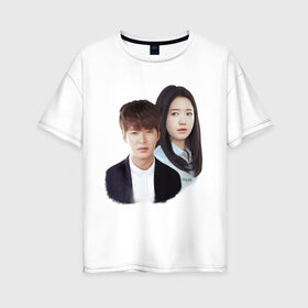Женская футболка хлопок Oversize с принтом Kim Tan and Cha Eun Sang в городе Новоалтайск, 100% хлопок | свободный крой, круглый ворот, спущенный рукав, длина до линии бедер
 | Тематика изображения на принте: cha eun sang | kim tan | lee min ho | park shin hye | the heirs | ким тан | ли мин хо | наследники | пак шин хе | чха ын сан