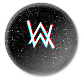 Значок с принтом ALAN WALKER GLITCH в городе Новоалтайск,  металл | круглая форма, металлическая застежка в виде булавки | alan walker | aw | electro | electro music | glitch | music | space | алан уокер | космос | музыка | музыкант | электро | электронная музыка