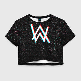 Женская футболка Crop-top 3D с принтом ALAN WALKER GLITCH в городе Новоалтайск, 100% полиэстер | круглая горловина, длина футболки до линии талии, рукава с отворотами | alan walker | aw | electro | electro music | glitch | music | space | алан уокер | космос | музыка | музыкант | электро | электронная музыка