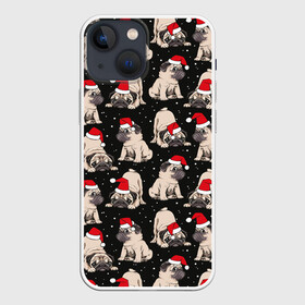 Чехол для iPhone 13 mini Новогодние мопсы: в городе Новоалтайск, | | black | christmas | cute | dog | funny | hat | new year | pug | puppy | red | snow | white | winter | белый | зима | красный | мило | мопс | новогодний | новый год | пёс | прикольно | рождество | снег | собака | собакен | чёрный | шапка | щенок