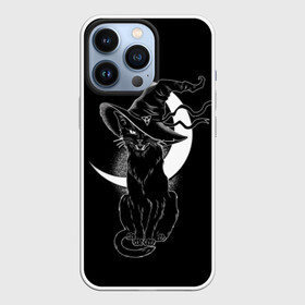 Чехол для iPhone 13 Pro с принтом Кошка колдунья в городе Новоалтайск,  |  | Тематика изображения на принте: black | cat | cl | crescent | fangs | halloween | hat | holiday | hunter | kitty | magic | month | moon | mystic | night | predator | white | witch | белый | ведьма | киса | клыки | когти | колдовство | кот | котэ | кошка | луна | магия | месяц | мистика 