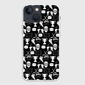 Чехол для iPhone 13 mini с принтом ХОККЕЙ в городе Новоалтайск,  |  | black and white | hockey | pattern | russia | sport | надписи | паттерн | россия | сборная хоккея | символика | спорт | спортсмен | текстура | хоккей | чемпионат | черно белый | я русский