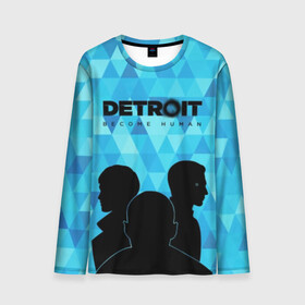 Мужской лонгслив 3D с принтом Detroit: Become Human. в городе Новоалтайск, 100% полиэстер | длинные рукава, круглый вырез горловины, полуприлегающий силуэт | become human | connor | dbh | dbhpk19 | detroit | detroit city | абстракция | анимация | геометрия | детройт | игра | коннор | надпись | силуэт | стать человеком | текстура | треугольник | треугольники
