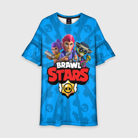 Детское платье 3D с принтом BRAWL STARS в городе Новоалтайск, 100% полиэстер | прямой силуэт, чуть расширенный к низу. Круглая горловина, на рукавах — воланы | Тематика изображения на принте: android | brawl stars | bull | colt | games | mobile game | stars | берли | бо | брок | ворон | джесси | динамайк | дэррил | игры | кольт | леон | мобильные игры | мортис | нита | пайпер | пенни | поко | пэм | рикошет | спайк | тара | фрэн