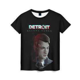 Женская футболка 3D с принтом Detroit: Become Human. в городе Новоалтайск, 100% полиэфир ( синтетическое хлопкоподобное полотно) | прямой крой, круглый вырез горловины, длина до линии бедер | become human | connor | dbh | dbhpk19 | detroit | detroit city | glitch | абстракция | геометрия | детройт | игра | коннор | надпись | стать человеком | текстура | треугольник | треугольники