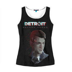 Женская майка 3D с принтом Detroit: Become Human. в городе Новоалтайск, 100% полиэстер | круглая горловина, прямой силуэт, длина до линии бедра | become human | connor | dbh | dbhpk19 | detroit | detroit city | glitch | абстракция | геометрия | детройт | игра | коннор | надпись | стать человеком | текстура | треугольник | треугольники