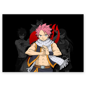 Поздравительная открытка с принтом Fairy Tail, Нацу в городе Новоалтайск, 100% бумага | плотность бумаги 280 г/м2, матовая, на обратной стороне линовка и место для марки
 | Тематика изображения на принте: fairy tail | аниме | легенда о хвосте феи | манга | нацу | нацу драгнил | сказка о хвосте феи | хвост феи