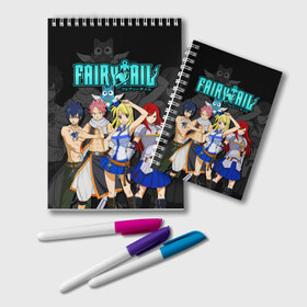 Блокнот с принтом Fairy Tail в городе Новоалтайск, 100% бумага | 48 листов, плотность листов — 60 г/м2, плотность картонной обложки — 250 г/м2. Листы скреплены удобной пружинной спиралью. Цвет линий — светло-серый
 | fairy tail | аниме | грей | легенда о хвосте феи | люси | манга | нацу | сказка о хвосте феи | хвост феи | хэппи | эрза