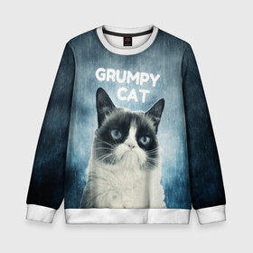 Детский свитшот 3D с принтом Grumpy Cat в городе Новоалтайск, 100% полиэстер | свободная посадка, прямой крой, мягкая тканевая резинка на рукавах и понизу свитшота | Тематика изображения на принте: кот | котики | коты | мем | мемы | сердитый кот