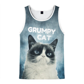 Мужская майка 3D с принтом Grumpy Cat в городе Новоалтайск, 100% полиэстер | круглая горловина, приталенный силуэт, длина до линии бедра. Пройма и горловина окантованы тонкой бейкой | кот | котики | коты | мем | мемы | сердитый кот