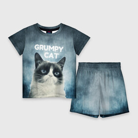 Детский костюм с шортами 3D с принтом Grumpy Cat в городе Новоалтайск,  |  | Тематика изображения на принте: кот | котики | коты | мем | мемы | сердитый кот