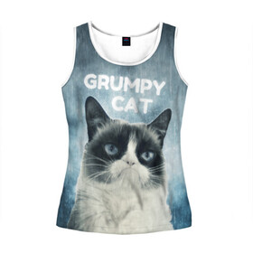 Женская майка 3D с принтом Grumpy Cat в городе Новоалтайск, 100% полиэстер | круглая горловина, прямой силуэт, длина до линии бедра | кот | котики | коты | мем | мемы | сердитый кот