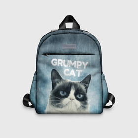 Детский рюкзак 3D с принтом Grumpy Cat в городе Новоалтайск, 100% полиэстер | лямки с регулируемой длиной, сверху петелька, чтобы рюкзак можно было повесить на вешалку. Основное отделение закрывается на молнию, как и внешний карман. Внутри дополнительный карман. По бокам два дополнительных кармашка | Тематика изображения на принте: кот | котики | коты | мем | мемы | сердитый кот