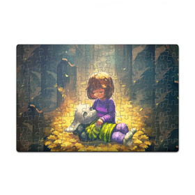 Пазл магнитный 126 элементов с принтом Фриск и Азриэль - UNDERTALE в городе Новоалтайск, полимерный материал с магнитным слоем | 126 деталей, размер изделия —  180*270 мм | Тематика изображения на принте: annoying | asriel | chara | dog | frisk | game | games | papyrus | sans | tale | under | undertale | азриэль | андертейл | игра | игры | надоедливая | надоедливые | папирус | санс | собака | собаки | фриск | чара