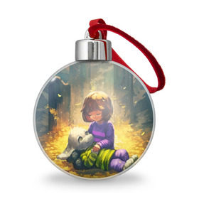 Ёлочный шар с принтом Фриск и Азриэль - UNDERTALE в городе Новоалтайск, Пластик | Диаметр: 77 мм | annoying | asriel | chara | dog | frisk | game | games | papyrus | sans | tale | under | undertale | азриэль | андертейл | игра | игры | надоедливая | надоедливые | папирус | санс | собака | собаки | фриск | чара