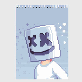 Скетчбук с принтом Marshmello Pixel в городе Новоалтайск, 100% бумага
 | 48 листов, плотность листов — 100 г/м2, плотность картонной обложки — 250 г/м2. Листы скреплены сверху удобной пружинной спиралью | fortnite | joytime | marshmallow | marshmello | маршмелло | маршмеллоу | фортнайт
