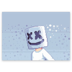 Поздравительная открытка с принтом Marshmello Pixel в городе Новоалтайск, 100% бумага | плотность бумаги 280 г/м2, матовая, на обратной стороне линовка и место для марки
 | fortnite | joytime | marshmallow | marshmello | маршмелло | маршмеллоу | фортнайт