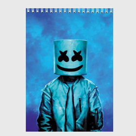 Скетчбук с принтом Marshmello в городе Новоалтайск, 100% бумага
 | 48 листов, плотность листов — 100 г/м2, плотность картонной обложки — 250 г/м2. Листы скреплены сверху удобной пружинной спиралью | fortnite | joytime | marshmallow | marshmello | маршмелло | маршмеллоу | фортнайт