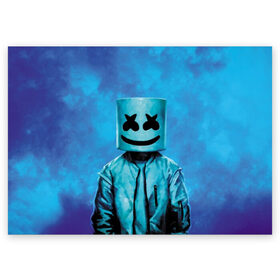Поздравительная открытка с принтом Marshmello в городе Новоалтайск, 100% бумага | плотность бумаги 280 г/м2, матовая, на обратной стороне линовка и место для марки
 | fortnite | joytime | marshmallow | marshmello | маршмелло | маршмеллоу | фортнайт