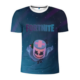 Мужская футболка 3D спортивная с принтом Fortnite x Marshmello (Smail). в городе Новоалтайск, 100% полиэстер с улучшенными характеристиками | приталенный силуэт, круглая горловина, широкие плечи, сужается к линии бедра | 3d | fortnite | marshmello | smail | абстракция | дизайн | звезды | игра | искусство | космос | маршмеллоу | надпись | смайл | стиль | текстура | эмблема