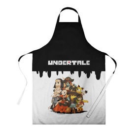 Фартук 3D с принтом UNDERTALE в городе Новоалтайск, 100% полиэстер | общий размер — 65 х 85 см, ширина нагрудника — 26 см, горловина — 53 см, длина завязок — 54 см, общий обхват в поясе — 173 см. Принт на завязках и на горловине наносится с двух сторон, на основной части фартука — только с внешней стороны | frisk | game | good jokes | sans | undertale | андертал | андертейл | асгор | дримур | дримурр | игра | игры | кости | логотип | надпись | папирус | подземелье | санс | сердечко | сердце | стрим | ториэль | ужас | флауи | фриск