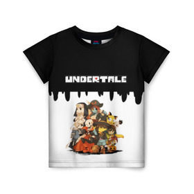 Детская футболка 3D с принтом UNDERTALE в городе Новоалтайск, 100% гипоаллергенный полиэфир | прямой крой, круглый вырез горловины, длина до линии бедер, чуть спущенное плечо, ткань немного тянется | frisk | game | good jokes | sans | undertale | андертал | андертейл | асгор | дримур | дримурр | игра | игры | кости | логотип | надпись | папирус | подземелье | санс | сердечко | сердце | стрим | ториэль | ужас | флауи | фриск