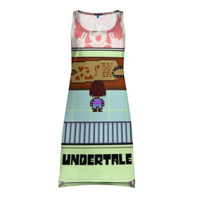 Платье-майка 3D с принтом UNDERTALE в городе Новоалтайск, 100% полиэстер | полуприлегающий силуэт, широкие бретели, круглый вырез горловины, удлиненный подол сзади. | game | undertale | азриэль дримурр | альфис | андайн | андертейл | асгор дримурр | добро | дьявол | зло | игра | игры | кости | меттатон | папирус | санс | стрела | ториэль | трезубец | фриск | чара | черный