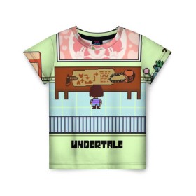 Детская футболка 3D с принтом UNDERTALE в городе Новоалтайск, 100% гипоаллергенный полиэфир | прямой крой, круглый вырез горловины, длина до линии бедер, чуть спущенное плечо, ткань немного тянется | game | undertale | азриэль дримурр | альфис | андайн | андертейл | асгор дримурр | добро | дьявол | зло | игра | игры | кости | меттатон | папирус | санс | стрела | ториэль | трезубец | фриск | чара | черный