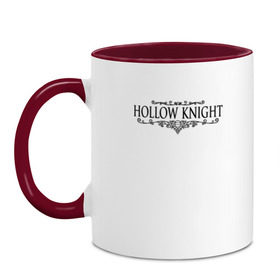 Кружка двухцветная с принтом Hollow Knight в городе Новоалтайск, керамика | объем — 330 мл, диаметр — 80 мм. Цветная ручка и кайма сверху, в некоторых цветах — вся внутренняя часть | Тематика изображения на принте: game | gamer | hollow knight | logo | team cherry | игры | логотип | надписи | первонаж | рыцарь