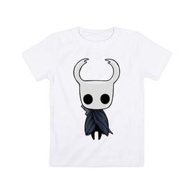 Детская футболка хлопок с принтом Hollow Knight в городе Новоалтайск, 100% хлопок | круглый вырез горловины, полуприлегающий силуэт, длина до линии бедер | Тематика изображения на принте: hollow knight | детская | для детей | игра | компьютерная игра | королевство | рыцарь | темный рыцарь | холлов кнайт | экшен