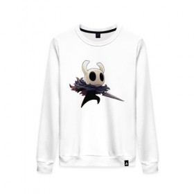 Женский свитшот хлопок с принтом Hollow Knight в городе Новоалтайск, 100% хлопок | прямой крой, круглый вырез, на манжетах и по низу широкая трикотажная резинка  | hollow knight | детская | для детей | игра | компьютерная игра | королевство | рыцарь | темный рыцарь | холлов кнайт | экшен