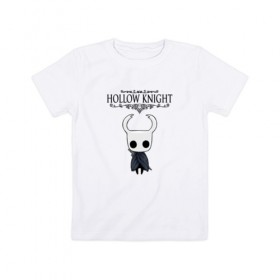 Детская футболка хлопок с принтом HOLLOW KNIGHT в городе Новоалтайск, 100% хлопок | круглый вырез горловины, полуприлегающий силуэт, длина до линии бедер | game | gamer | hollow knight | logo | team cherry | игры | логотип | первонаж | рыцарь