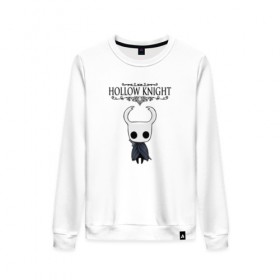Женский свитшот хлопок с принтом HOLLOW KNIGHT в городе Новоалтайск, 100% хлопок | прямой крой, круглый вырез, на манжетах и по низу широкая трикотажная резинка  | game | gamer | hollow knight | logo | team cherry | игры | логотип | первонаж | рыцарь