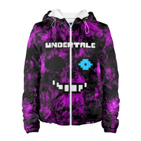 Женская куртка 3D с принтом Undertale Sans. в городе Новоалтайск, ткань верха — 100% полиэстер, подклад — флис | прямой крой, подол и капюшон оформлены резинкой с фиксаторами, два кармана без застежек по бокам, один большой потайной карман на груди. Карман на груди застегивается на липучку | 3d | pixel | sans | undertale | абстракция | андертейл | без глаз | игра | надпись | пиксель | пикселя | подземная история | текстура
