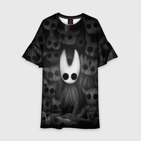 Детское платье 3D с принтом Hollow Knight в городе Новоалтайск, 100% полиэстер | прямой силуэт, чуть расширенный к низу. Круглая горловина, на рукавах — воланы | Тематика изображения на принте: hollow knight | детская | для детей | игра | компьютерная игра | королевство | рыцарь | темный рыцарь | холлов кнайт | экшен