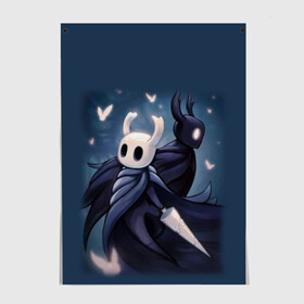 Постер с принтом Hollow Knight в городе Новоалтайск, 100% бумага
 | бумага, плотность 150 мг. Матовая, но за счет высокого коэффициента гладкости имеет небольшой блеск и дает на свету блики, но в отличии от глянцевой бумаги не покрыта лаком | hollow knight | детская | для детей | игра | компьютерная игра | королевство | рыцарь | темный рыцарь | холлов кнайт | экшен