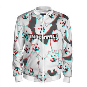 Мужской бомбер 3D с принтом Undertale (Надоедливый пёс). в городе Новоалтайск, 100% полиэстер | застегивается на молнию, по бокам два кармана без застежек, по низу бомбера и на воротнике - эластичная резинка | 3d | glitch | pixel | undertale | андертейл | без глаз | глитч | игра | надоедливая собака | надоедливый пес | надпись | пиксель | пикселя | подземная история | текстура