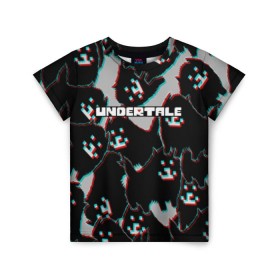 Детская футболка 3D с принтом Undertale (Надоедливый пёс). в городе Новоалтайск, 100% гипоаллергенный полиэфир | прямой крой, круглый вырез горловины, длина до линии бедер, чуть спущенное плечо, ткань немного тянется | 3d | glitch | pixel | undertale | андертейл | без глаз | глитч | игра | надоедливая собака | надоедливый пес | надпись | пиксель | пикселя | подземная история | текстура
