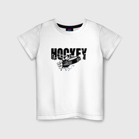 Детская футболка хлопок с принтом Hockey в городе Новоалтайск, 100% хлопок | круглый вырез горловины, полуприлегающий силуэт, длина до линии бедер | бросок | вратарь | канада | клюшка | лед | надпись | нападающий | россия | спорт | удар | хоккеист | хоккей | шайба | я люблю хоккей
