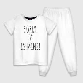 Детская пижама хлопок с принтом SORRY,V IS MINE! в городе Новоалтайск, 100% хлопок |  брюки и футболка прямого кроя, без карманов, на брюках мягкая резинка на поясе и по низу штанин
 | bts | mine | sorry | v is mine | английский | бтс | буквы | извините это мое | слова | фраза