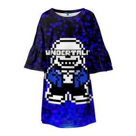 Детское платье 3D с принтом Undertale. в городе Новоалтайск, 100% полиэстер | прямой силуэт, чуть расширенный к низу. Круглая горловина, на рукавах — воланы | 3d | pixel | undertale | абстракция | андертейл | геометрия | игра | надпись | пиксель | пикселя | подземная история | текстура