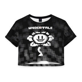 Женская футболка Cropp-top с принтом Undertale. в городе Новоалтайск, 100% полиэстер | круглая горловина, длина футболки до линии талии, рукава с отворотами | 3d | pixel | undertale | абстракция | андертейл | геометрия | игра | надпись | пиксель | пикселя | подземная история | текстура | цветок