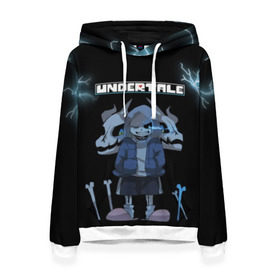 Женская толстовка 3D с принтом Undertale. в городе Новоалтайск, 100% полиэстер  | двухслойный капюшон со шнурком для регулировки, мягкие манжеты на рукавах и по низу толстовки, спереди карман-кенгуру с мягким внутренним слоем. | 3d | hp | pixel | sans | undertale | абстракция | андертейл | геометрия | гроза | игра | кости | молния | надпись | пиксель | пикселя | подземная история | текстура