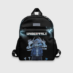 Детский рюкзак 3D с принтом Undertale. в городе Новоалтайск, 100% полиэстер | лямки с регулируемой длиной, сверху петелька, чтобы рюкзак можно было повесить на вешалку. Основное отделение закрывается на молнию, как и внешний карман. Внутри дополнительный карман. По бокам два дополнительных кармашка | 3d | hp | pixel | sans | undertale | абстракция | андертейл | геометрия | гроза | игра | кости | молния | надпись | пиксель | пикселя | подземная история | текстура
