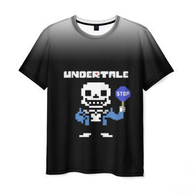 Мужская футболка 3D с принтом Undertale STOP. в городе Новоалтайск, 100% полиэфир | прямой крой, круглый вырез горловины, длина до линии бедер | 3d | pixel | sans | stop | undertale | абстракция | алфавит | андертейл | буквы | геометрия | знак | игра | надпись | пиксель | пикселя | подземная история | текстура