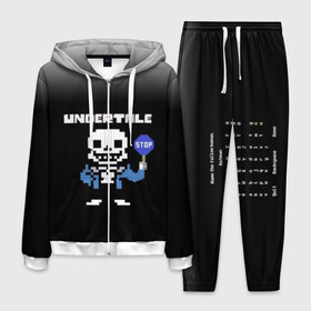 Мужской костюм 3D с принтом Undertale STOP в городе Новоалтайск, 100% полиэстер | Манжеты и пояс оформлены тканевой резинкой, двухслойный капюшон со шнурком для регулировки, карманы спереди | 3d | pixel | sans | stop | undertale | абстракция | алфавит | андертейл | буквы | геометрия | знак | игра | надпись | пиксель | пикселя | подземная история | текстура