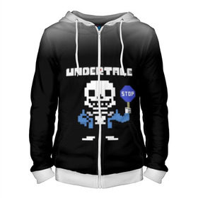 Мужская толстовка 3D на молнии с принтом Undertale STOP. в городе Новоалтайск, 100% полиэстер | длина до линии бедра, манжеты и пояс оформлены мягкой тканевой резинкой, двухслойный капюшон со шнурком для регулировки, спереди молния, по бокам два кармана | 3d | pixel | sans | stop | undertale | абстракция | алфавит | андертейл | буквы | геометрия | знак | игра | надпись | пиксель | пикселя | подземная история | текстура