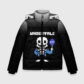 Зимняя куртка для мальчиков 3D с принтом Undertale STOP в городе Новоалтайск, ткань верха — 100% полиэстер; подклад — 100% полиэстер, утеплитель — 100% полиэстер | длина ниже бедра, удлиненная спинка, воротник стойка и отстегивающийся капюшон. Есть боковые карманы с листочкой на кнопках, утяжки по низу изделия и внутренний карман на молнии. 

Предусмотрены светоотражающий принт на спинке, радужный светоотражающий элемент на пуллере молнии и на резинке для утяжки | 3d | pixel | sans | stop | undertale | абстракция | алфавит | андертейл | буквы | геометрия | знак | игра | надпись | пиксель | пикселя | подземная история | текстура